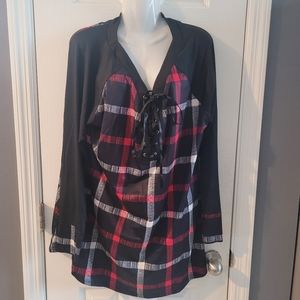 Plus Size Raglan Sleeve Checkered Tunic Shirt Size 16